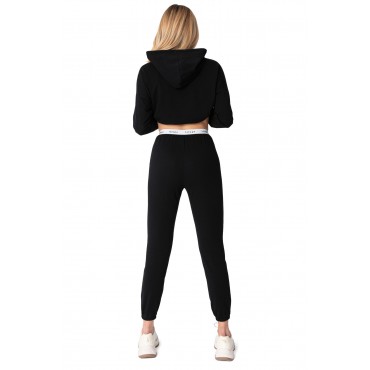 LA102 Spodnie typu joggers z gumą logowaną - czarne